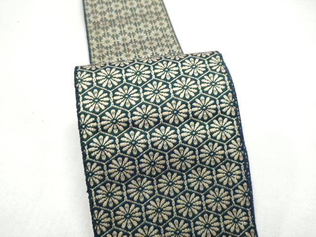 平和屋着物●男性　本場筑前博多織　両面　角帯　七宝花文　正絹　逸品　CABL1121hy