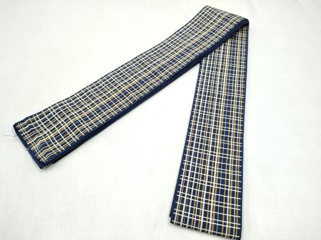 平和屋着物●男性　本場筑前博多織　角帯　格子柄　証紙付き　正絹　逸品　CABL1123hy