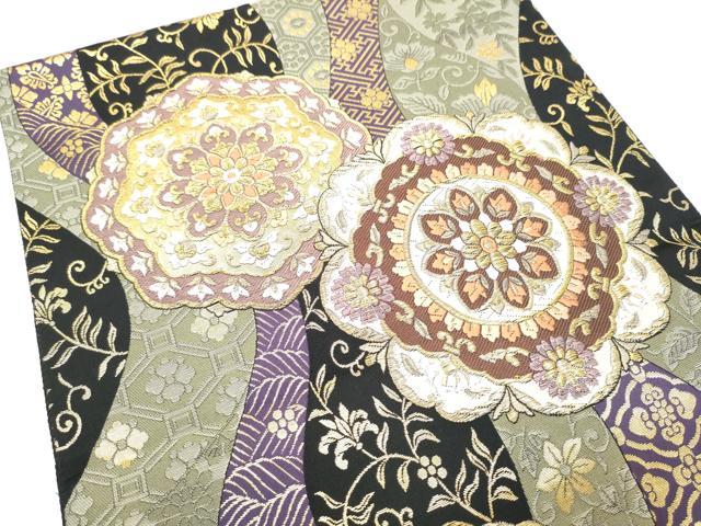 平和屋着物●つけ帯　唐織　正倉院花文　黒地　金糸　正絹　逸品　CABL1158hy