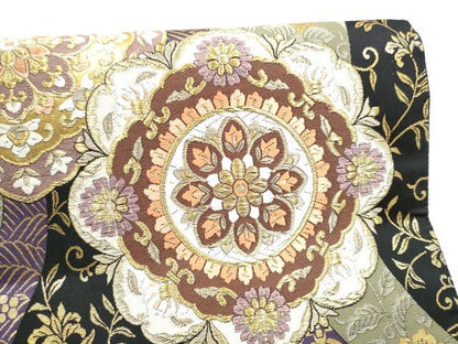 平和屋着物●つけ帯　唐織　正倉院花文　黒地　金糸　正絹　逸品　CABL1158hy