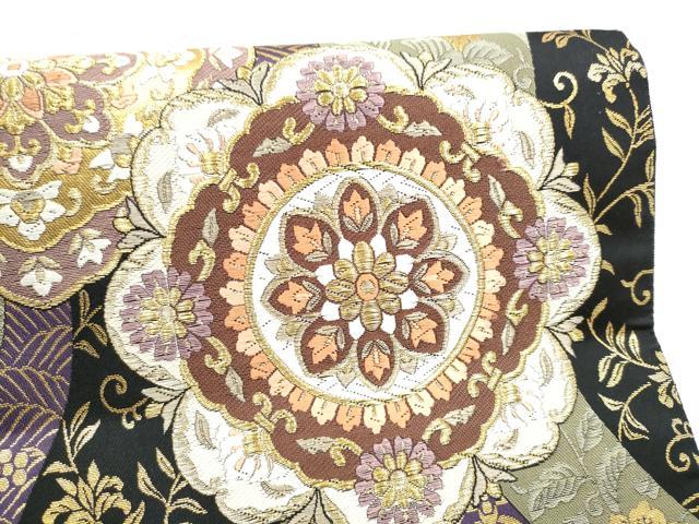 平和屋着物●つけ帯　唐織　正倉院花文　黒地　金糸　正絹　逸品　CABL1158hy