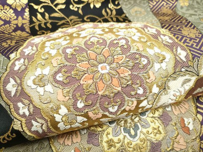 平和屋着物●つけ帯　唐織　正倉院花文　黒地　金糸　正絹　逸品　CABL1158hy