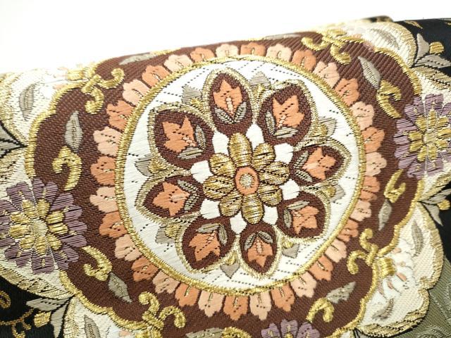 平和屋着物●つけ帯　唐織　正倉院花文　黒地　金糸　正絹　逸品　CABL1158hy