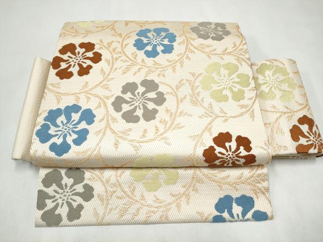 平和屋着物●つけ帯　唐織　花唐草文　正絹　逸品　CABL1159hy