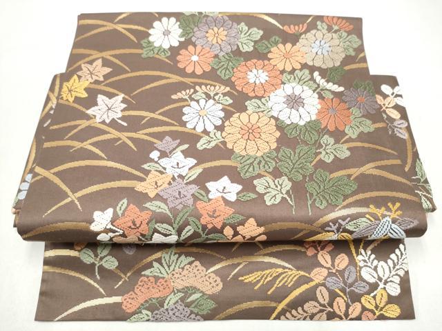平和屋着物●つけ帯　唐織　草花文　正絹　逸品　CABL1163hy