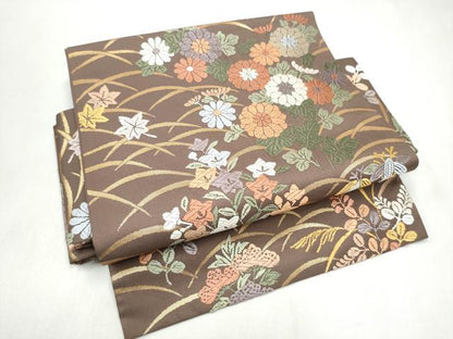 平和屋着物●つけ帯　唐織　草花文　正絹　逸品　CABL1163hy