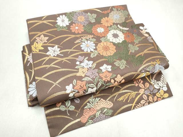 平和屋着物●つけ帯　唐織　草花文　正絹　逸品　CABL1163hy