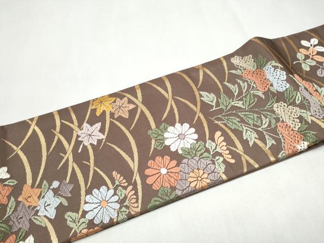 平和屋着物●つけ帯　唐織　草花文　正絹　逸品　CABL1163hy