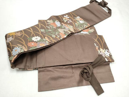平和屋着物●つけ帯　唐織　草花文　正絹　逸品　CABL1163hy