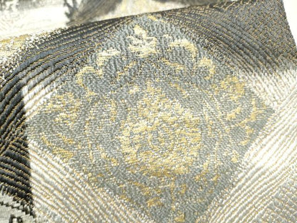 平和屋着物●両面　六通柄袋帯　本泥染　菱更紗花文　金銀糸　正絹　逸品　CABL1166hy