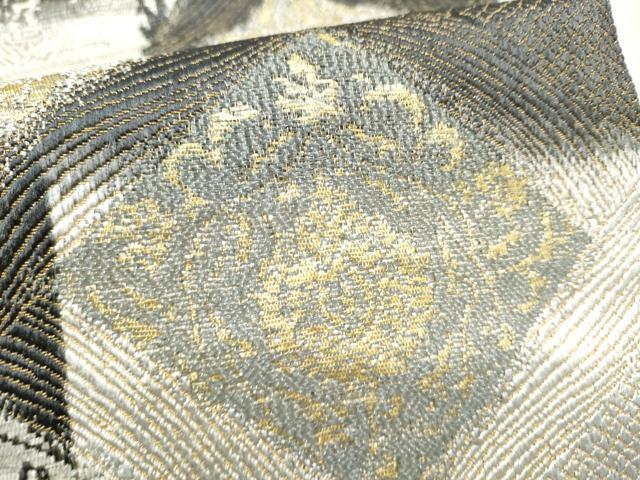 平和屋着物●両面　六通柄袋帯　本泥染　菱更紗花文　金銀糸　正絹　逸品　CABL1166hy