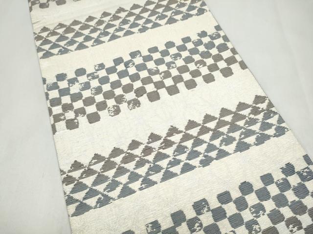 平和屋着物●「美しいキモノ」お馴染みのメーカー　となみ織物　両面　六通柄袋帯　真綿紬　横段文　銀糸　正絹　逸品　CABL1169hy