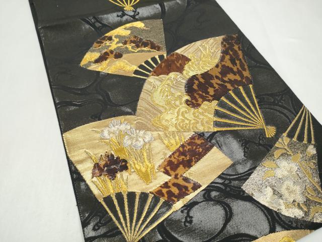 平和屋着物●京の名門　じゅらく謹製　六通柄袋帯　光彩のい趣　鼈甲箔　黒地　正絹　逸品　CABL1172hy