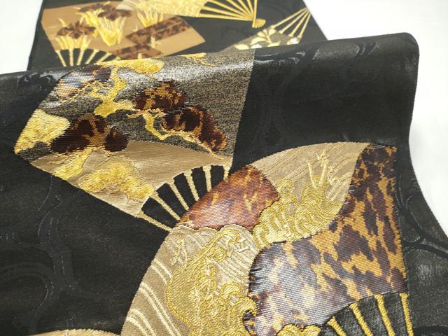 平和屋着物●京の名門　じゅらく謹製　六通柄袋帯　光彩のい趣　鼈甲箔　黒地　正絹　逸品　CABL1172hy