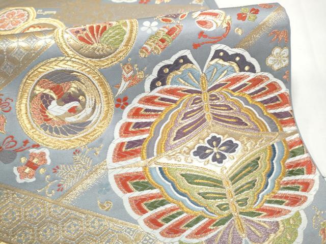 平和屋着物●六通柄袋帯　唐織　鳳凰花蝶文　金糸　正絹　逸品　CABL1173hy