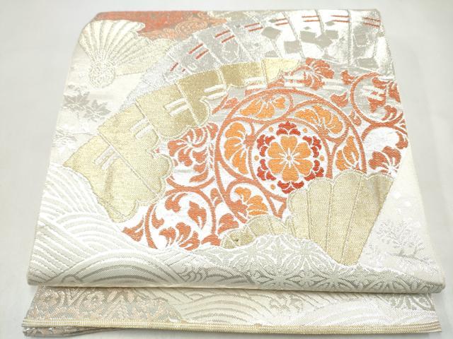 平和屋着物●西陣　川島織物　六通柄　本袋帯　檜扇花唐草文　金銀糸　正絹　逸品　CABL1174hy