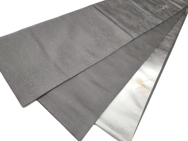 平和屋着物●太鼓柄袋帯　葡萄蔦の葉文　銀通し地　正絹　逸品　CABL1175hy