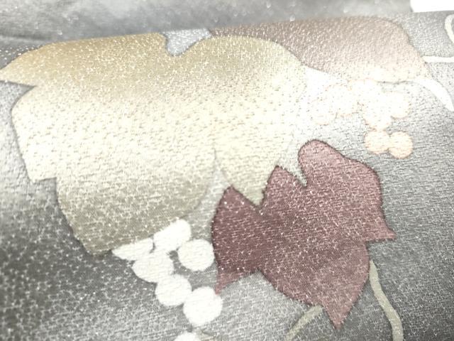 平和屋着物●太鼓柄袋帯　葡萄蔦の葉文　銀通し地　正絹　逸品　CABL1175hy