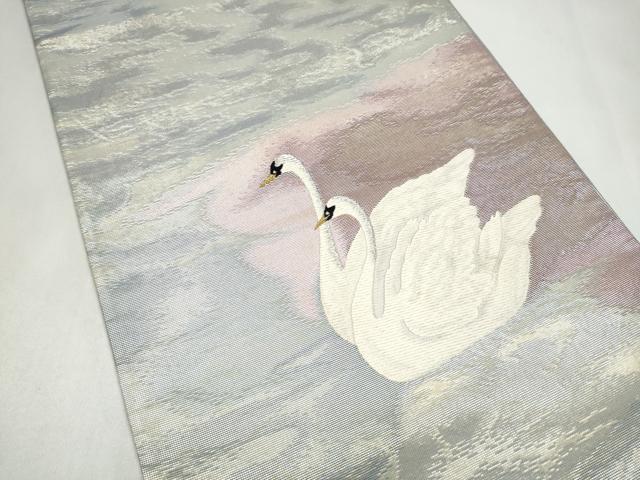 平和屋着物●太鼓柄袋帯　白鳥　金銀糸　正絹　逸品　CABL1180hy