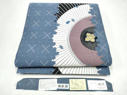 平和屋着物●本場筑前博多織　太鼓柄袋帯　番傘　金銀糸　博多金ラベル　福絖織物謹製　証紙付き　正絹　逸品　CABL1187hy