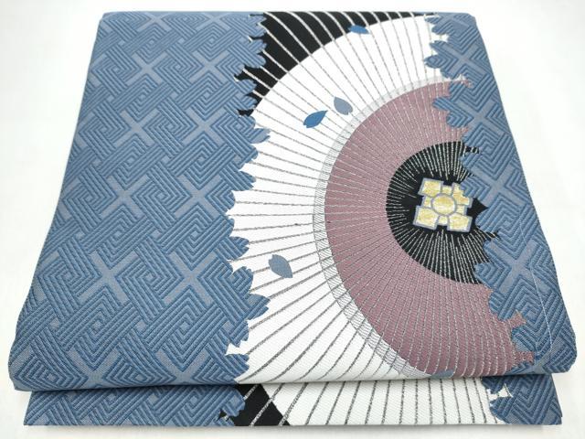 平和屋着物●本場筑前博多織　太鼓柄袋帯　番傘　金銀糸　博多金ラベル　福絖織物謹製　証紙付き　正絹　逸品　CABL1187hy