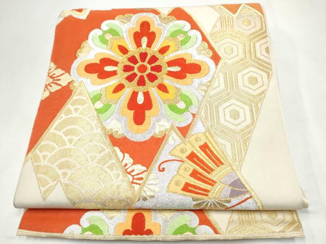 平和屋着物●西陣　川島織物　六通柄　本袋帯　花蝶文　金銀糸　正絹　逸品　CABL1189hy