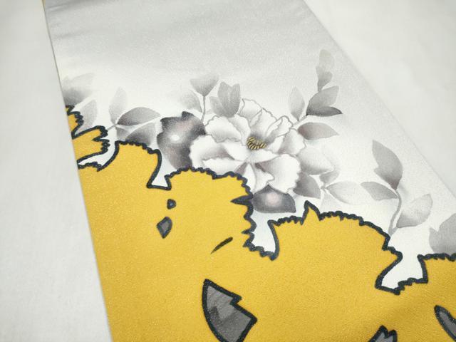 平和屋着物●太鼓柄袋帯　牡丹　銀通し地　正絹　逸品　CABL1190hy