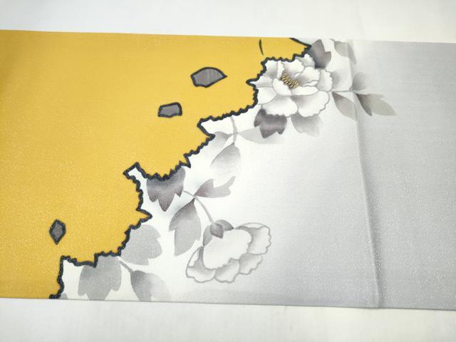 平和屋着物●太鼓柄袋帯　牡丹　銀通し地　正絹　逸品　CABL1190hy