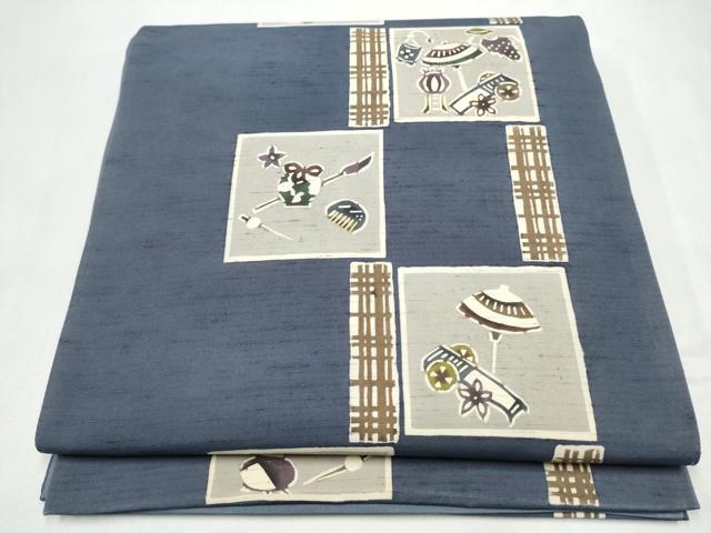 平和屋着物●六通柄t袋帯　紬地　紅型染　器物文　正絹　逸品　CABL1197hy