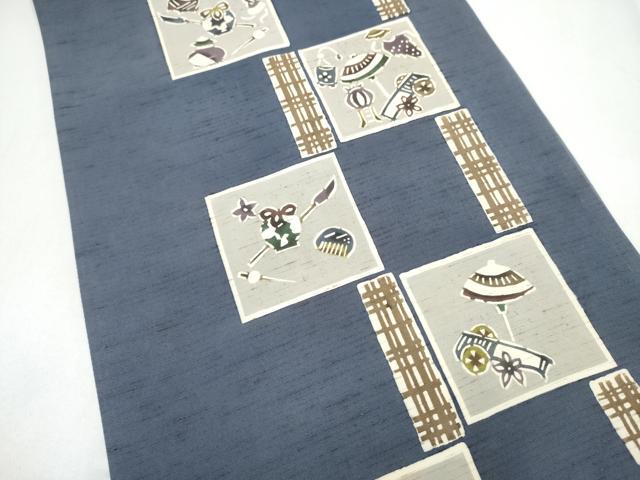 平和屋着物●六通柄t袋帯　紬地　紅型染　器物文　正絹　逸品　CABL1197hy