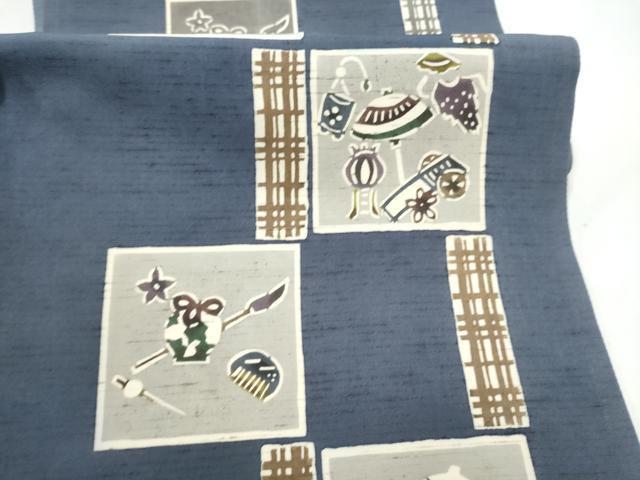 平和屋着物●六通柄t袋帯　紬地　紅型染　器物文　正絹　逸品　CABL1197hy