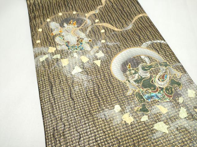 平和屋着物▽太鼓柄袋帯　スリーシーズン　春夏秋　螺鈿　風神雷神　金彩　正絹　逸品　CABL1198hy