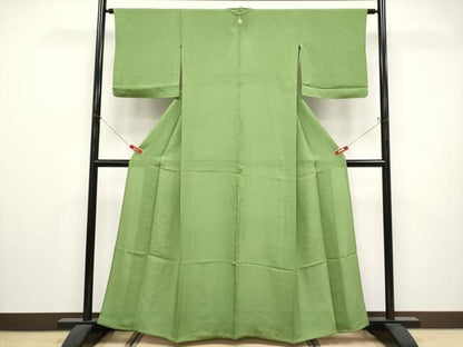 平和屋着物＊夏物　色無地　絽　草色　正絹　逸品　CABL1202tx
