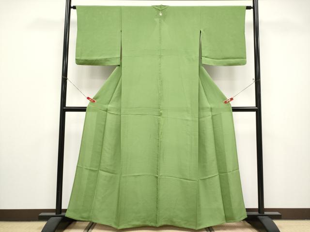 平和屋着物＊夏物　色無地　絽　草色　正絹　逸品　CABL1202tx