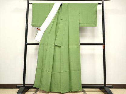 平和屋着物＊夏物　色無地　絽　草色　正絹　逸品　CABL1202tx