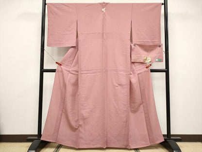 平和屋着物＊夏物　色無地　絽　退紅色　反端付き　正絹　逸品　CABL1204tx