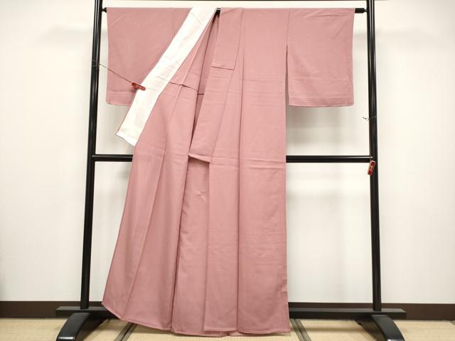 平和屋着物＊夏物　色無地　絽　退紅色　反端付き　正絹　逸品　CABL1204tx