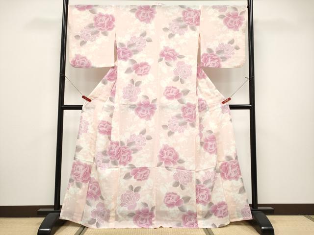 平和屋着物＊夏物　撫松庵　小紋・浴衣兼用　セオアルファ　薔薇　洗える着物　CABL1212tx