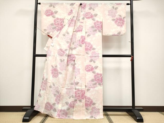 平和屋着物＊夏物　撫松庵　小紋・浴衣兼用　セオアルファ　薔薇　洗える着物　CABL1212tx