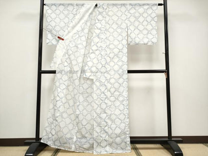 平和屋着物＊夏物　小紋　絽　石畳文　洗える着物　CABL1213tx