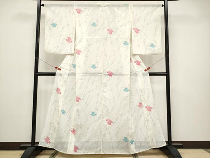 平和屋着物＊夏物　小紋　絽　舞蝶文　洗える着物　CABL1214tx
