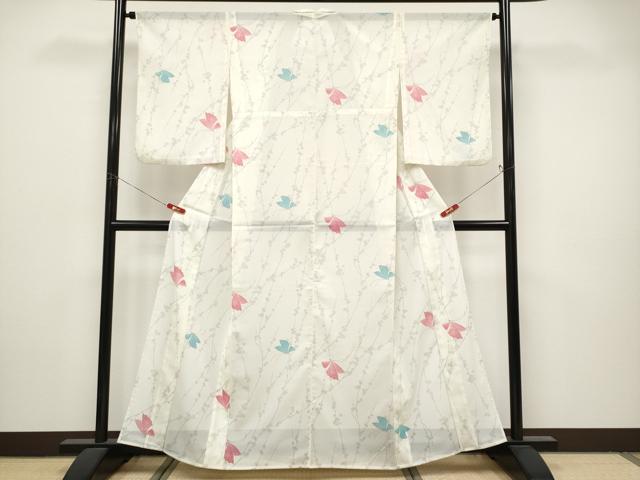 平和屋着物＊夏物　小紋　絽　舞蝶文　洗える着物　CABL1214tx