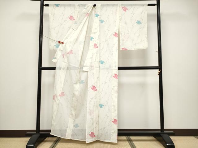 平和屋着物＊夏物　小紋　絽　舞蝶文　洗える着物　CABL1214tx