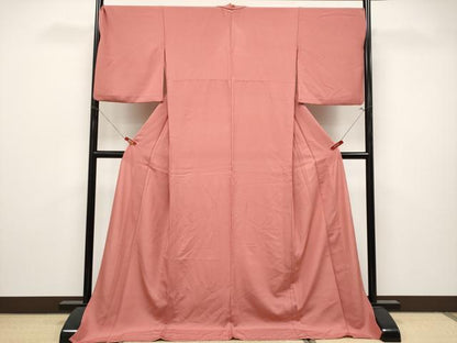 平和屋着物＊夏物　色無地　絽　甚三紅色　正絹　逸品　CABL1218tx