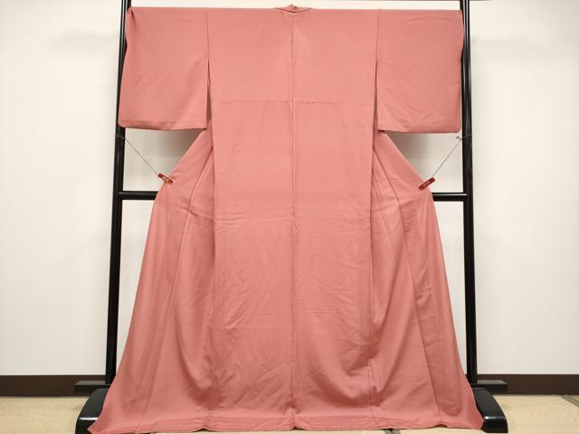 平和屋着物＊夏物　色無地　絽　甚三紅色　正絹　逸品　CABL1218tx