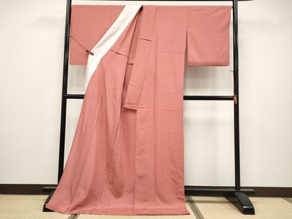 平和屋着物＊夏物　色無地　絽　甚三紅色　正絹　逸品　CABL1218tx