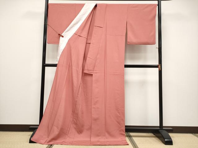 平和屋着物＊夏物　色無地　絽　甚三紅色　正絹　逸品　CABL1218tx