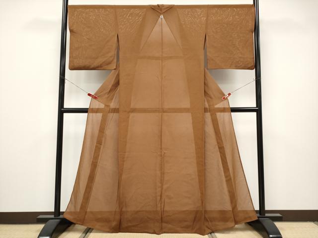 平和屋着物＊夏物　色無地　絽　霞紋紗　灰茶色　正絹　逸品　CABL1225tx