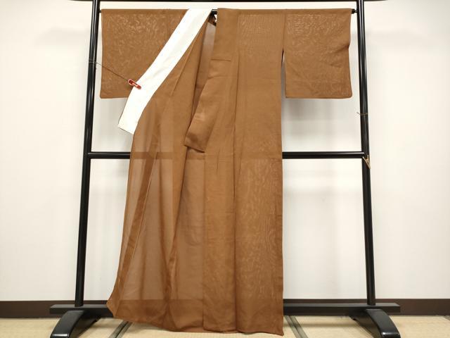 平和屋着物＊夏物　色無地　絽　霞紋紗　灰茶色　正絹　逸品　CABL1225tx