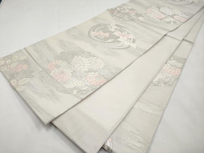 平和屋着物＊夏物　六通柄袋帯　花丸文　銀糸　正絹　逸品　未使用　CABL1241tx